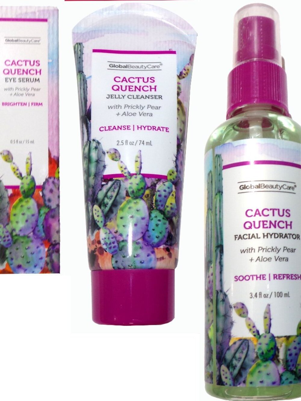 Cactus Quench 3-Piece Skincare Set: Jelly Cleanser, Eye Serum & Facial Mist